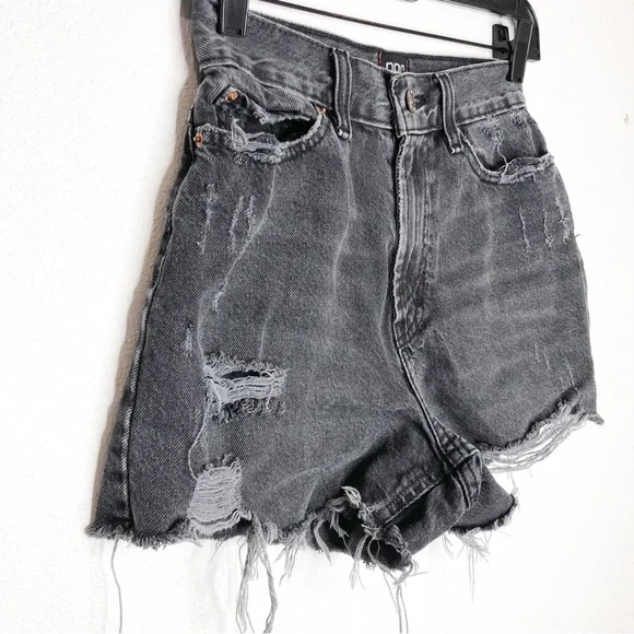 Urban Outfitters BDG A-Line Shorts Washed Black Raw Hem Distressed Short Size 24 - Picture 5 of 16